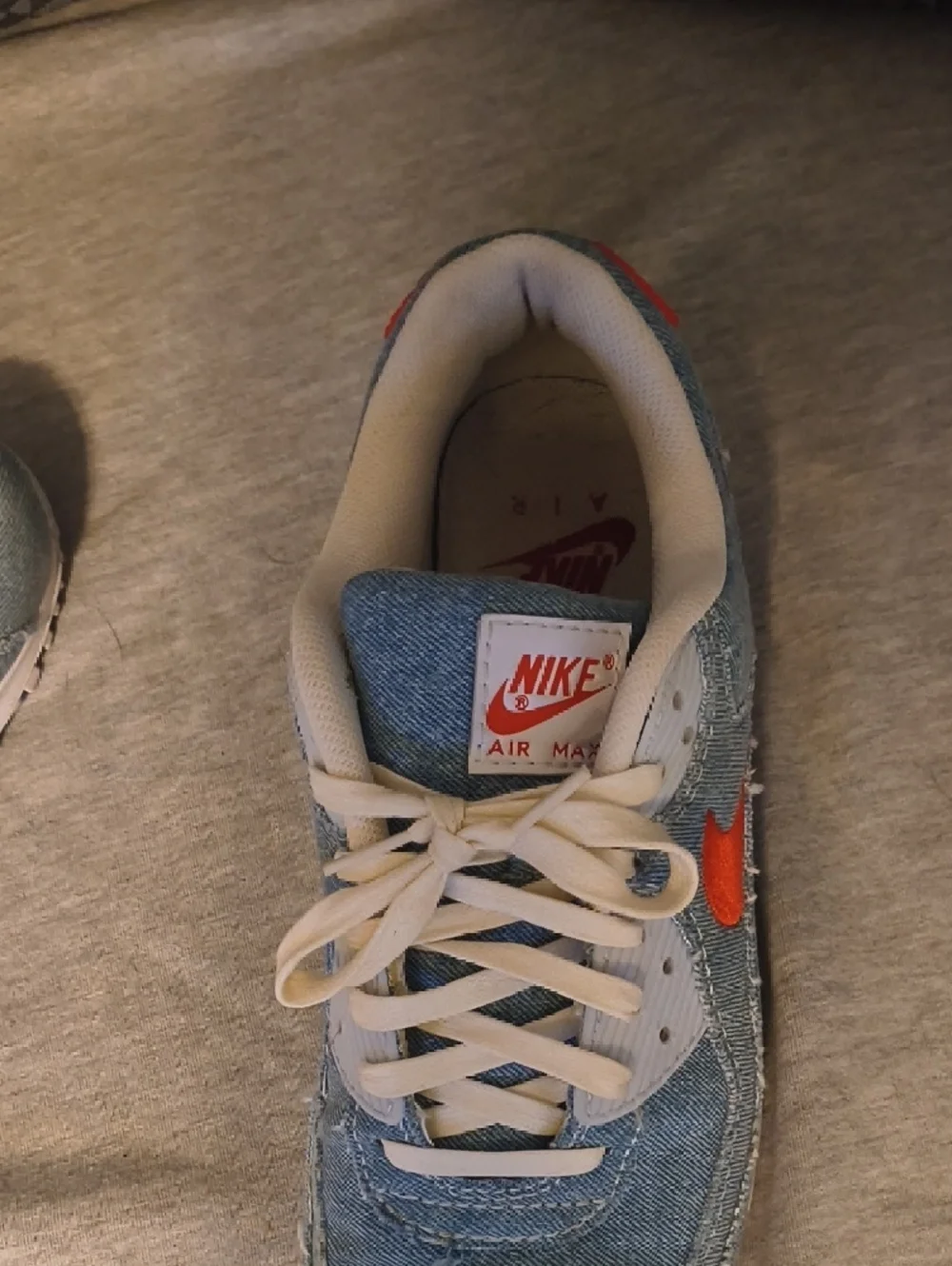 Nike Denim Sneakers with Orange Swoosh and Cream Accents - Picture 2 of 4